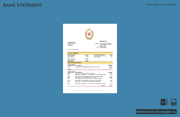 Wortbeispiel-Vorschau für einen Bankauszug von Iran Melli